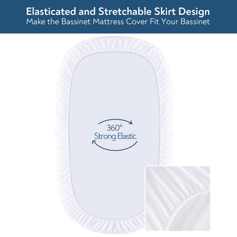 Magik & Kover Baby Bassinet Mattress Pad Cover, Fit for UPPAbaby Bassinet and Moses Basket, 2 Pack Waterproof Quilted Bassinet Mattress Protector, Cotton Terry Surface, 13" x 30" - Image 4